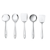 Montavo by FnS Trinity Stainless Steel Serving Tools Set of 5 Include 1 Slotted Turner, 1 Gravy Ladle, 1 Skimmer, 1 Veg Serving Spoon, 1 Solid Palta